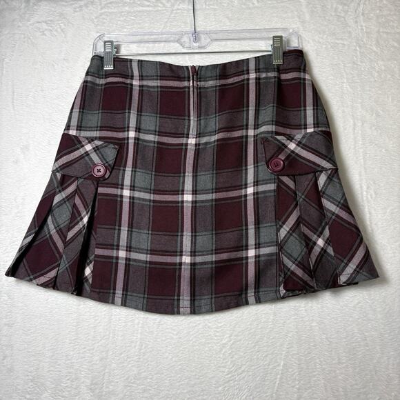 Lands End School Uniform Juniors 3 Side Pleat Skort Above Knee Burgundy Plaid - Picture 2 of 8